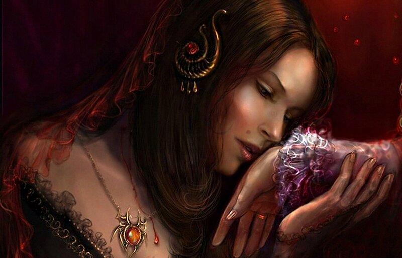 Woman Holding Glowing Orb — Red