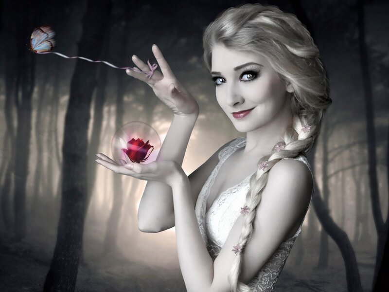 Woman Holding Glowing Orb — White, Dramatic, Night