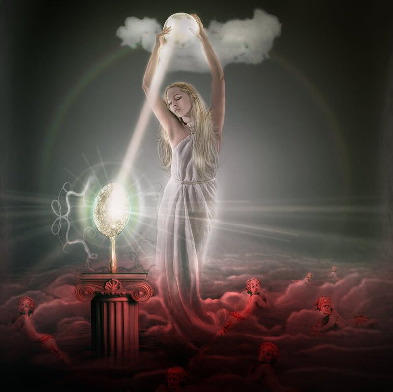 Woman Holding Glowing Orb — White, Dramatic