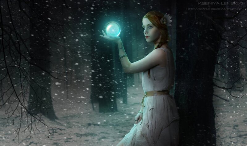 Woman Holding Glowing Orb — White, Mystical