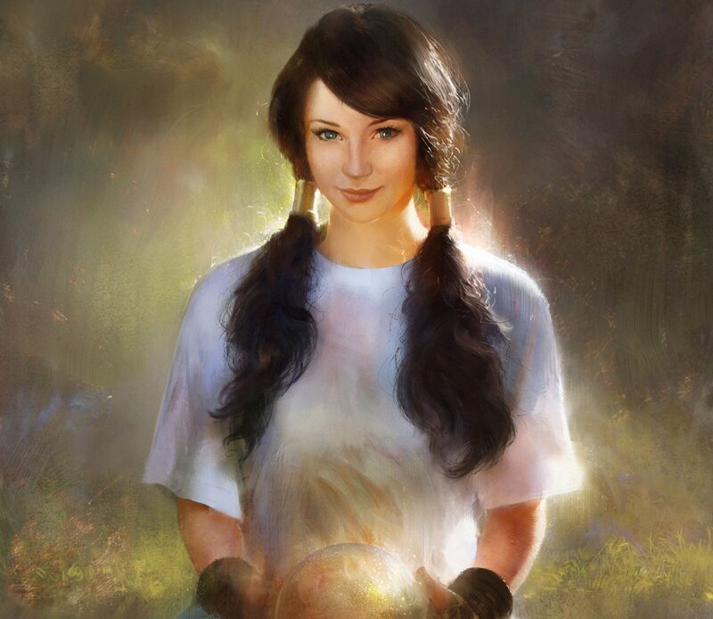 Woman Holding Glowing Orb — White, Serene