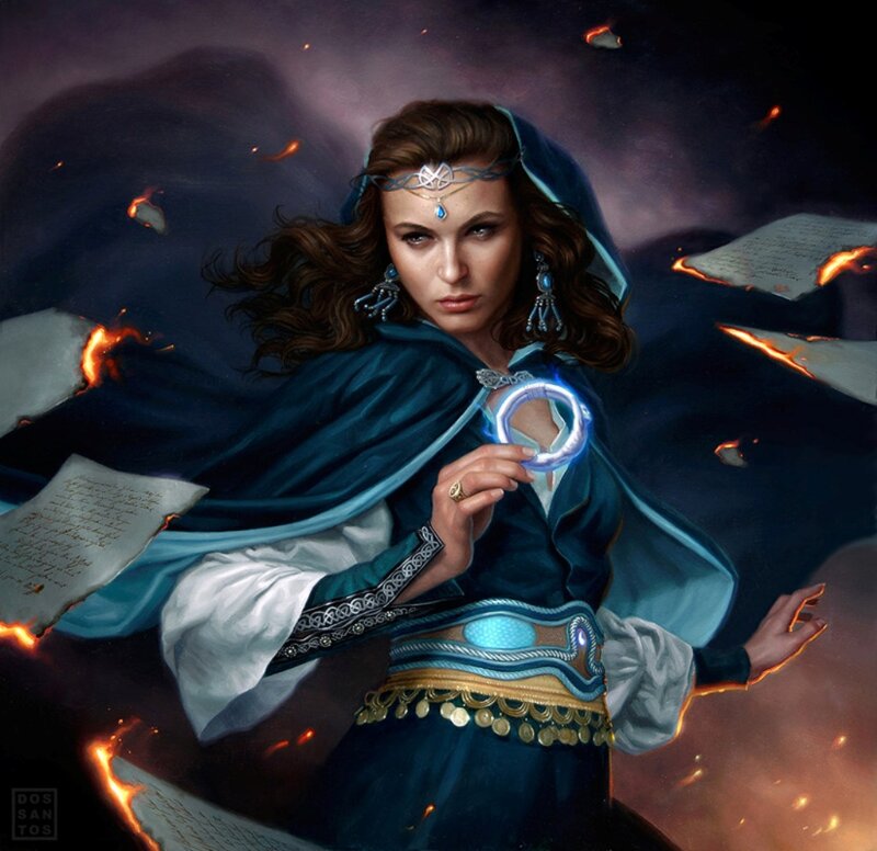 Woman Holding Glowing Ring — Blue, Dramatic, Night, Digital Art