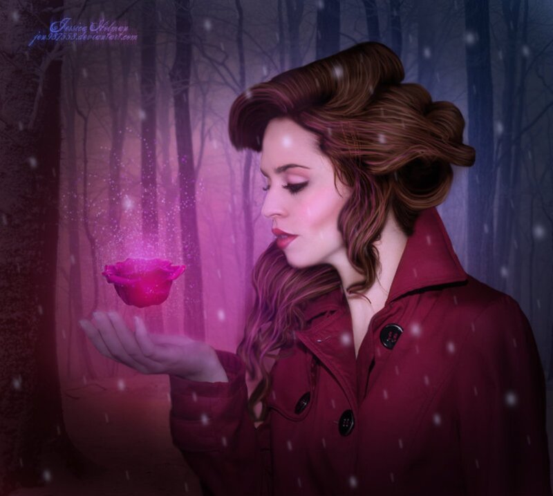 Woman Holding Glowing Rose