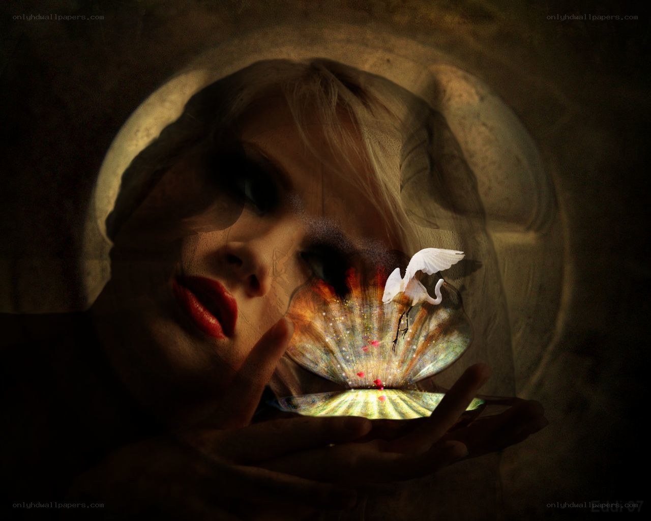 woman holding glowing shell