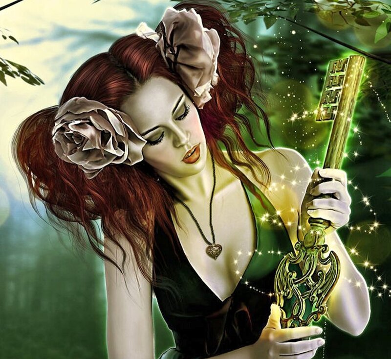 Woman Holding Glowing Staff