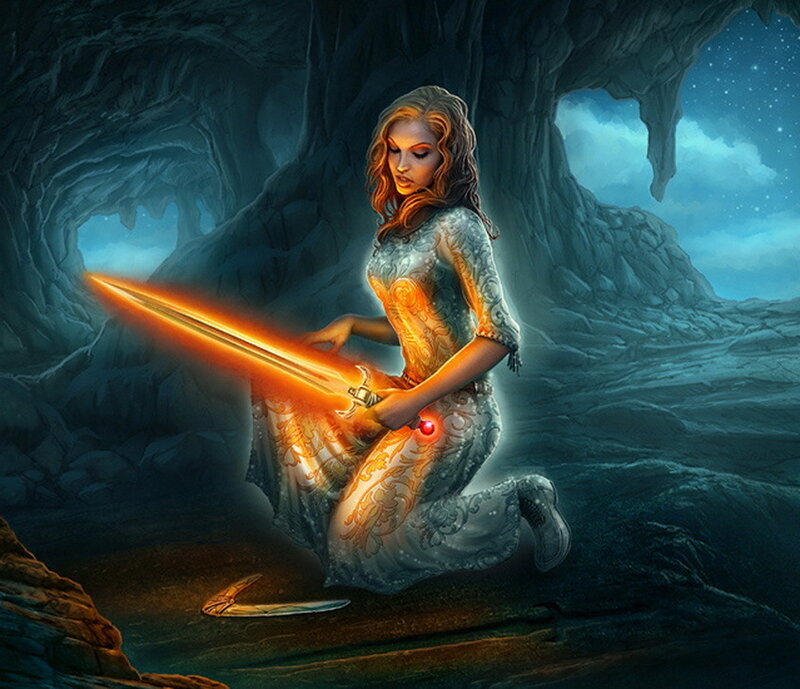 Woman Holding Glowing Sword — Blue