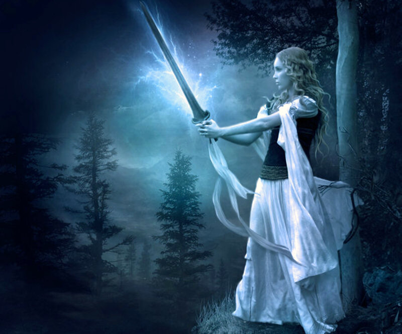 Woman Holding Glowing Sword