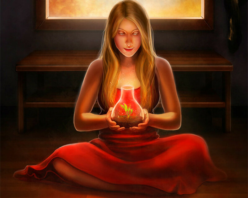 Woman Holding Glowing Vase