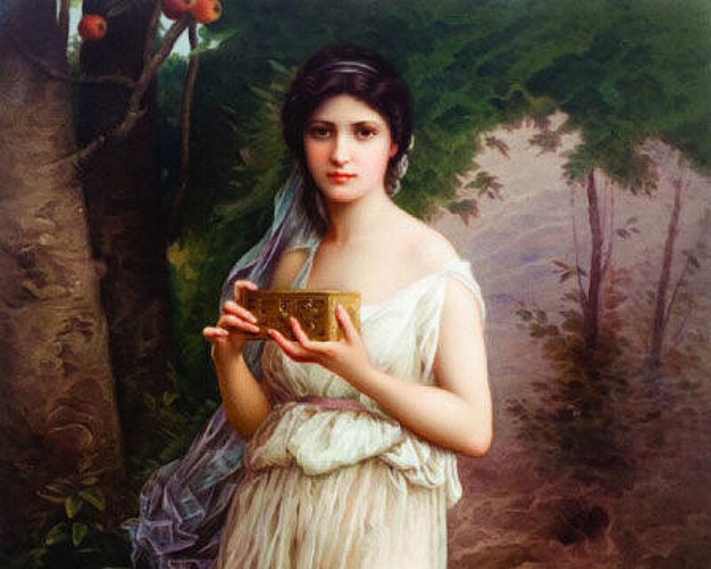 Woman Holding Golden Box