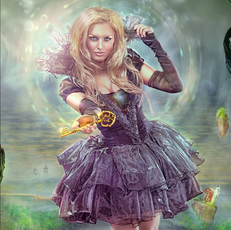 Woman Holding Golden Key