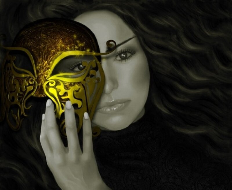 Woman Holding Golden Mask
