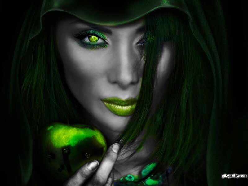 Woman Holding Green Apple — Dramatic, Digital Art