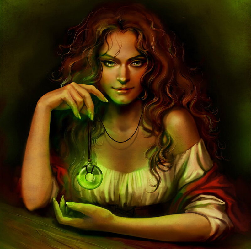 Woman Holding Green Pendant