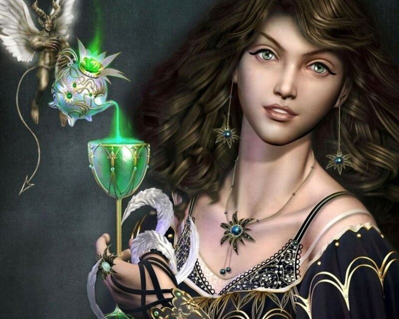 Woman Holding Green Staff