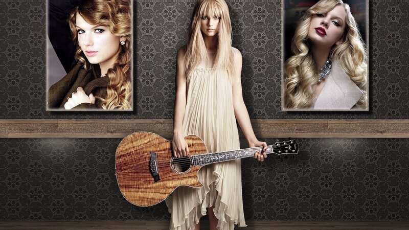 Woman Holding Guitar — Beige, Dramatic, Photograph, Portraits, Dress