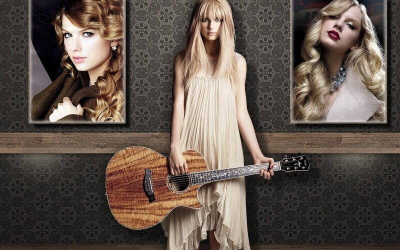 Woman Holding Guitar — Beige, Dramatic