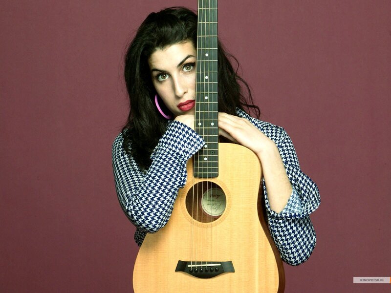 Woman Holding Guitar — Maroon