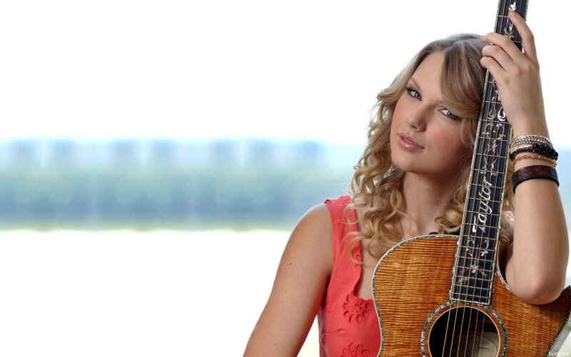 Woman Holding Guitar — Pink