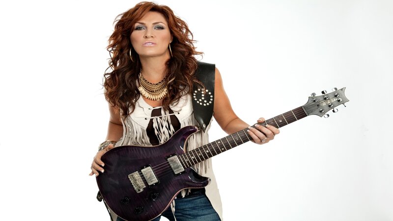 Woman Holding Guitar — Purple