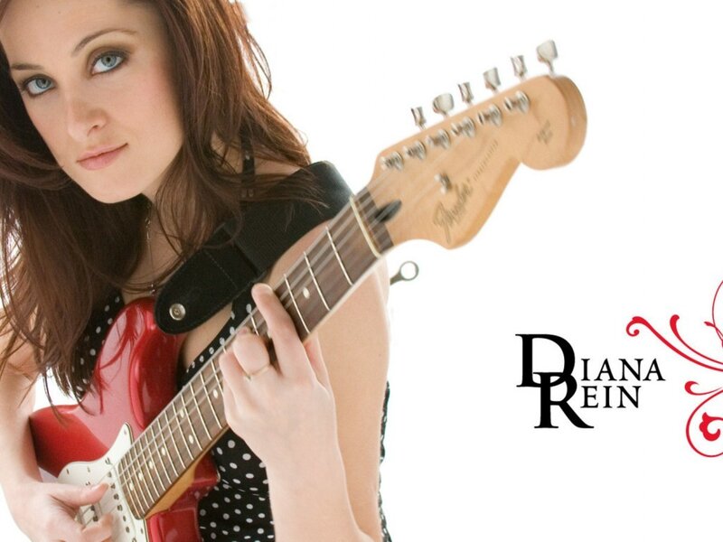 Woman Holding Guitar — Red