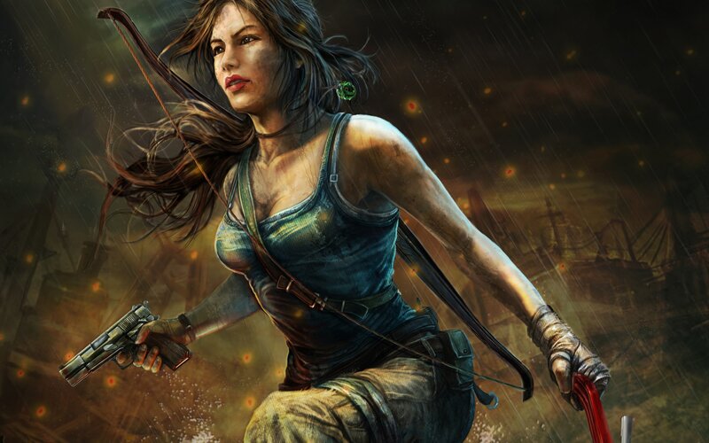 Woman Holding Gun and Bow