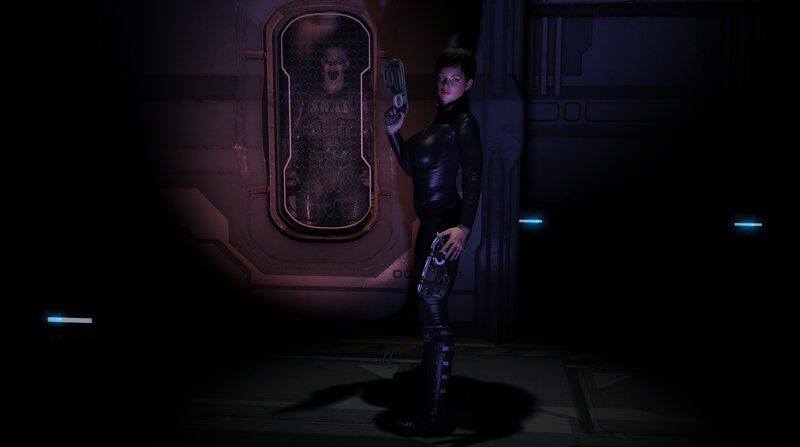 Woman Holding Gun — Black, Dark, Tense