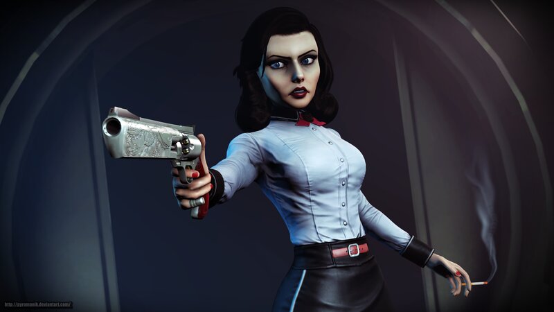 Woman Holding Gun — Black, Dramatic, 3d Render