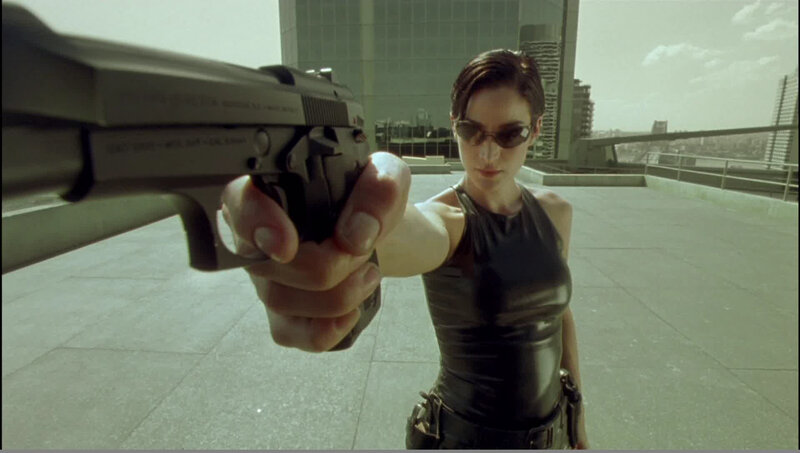 Woman Holding Gun — Black, Dramatic, Afternoon, Photograph, Sunglasses