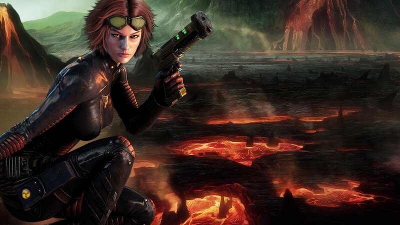 Woman Holding Gun — Black, Dramatic, Digital Art