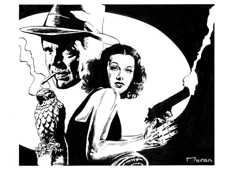 Woman Holding Gun — Black, Dramatic, Night, Illustration
