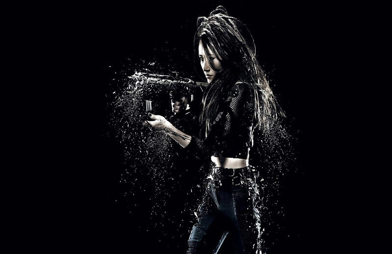 Woman Holding Gun — Black, Dramatic, Night, Photograph, Splashing Water