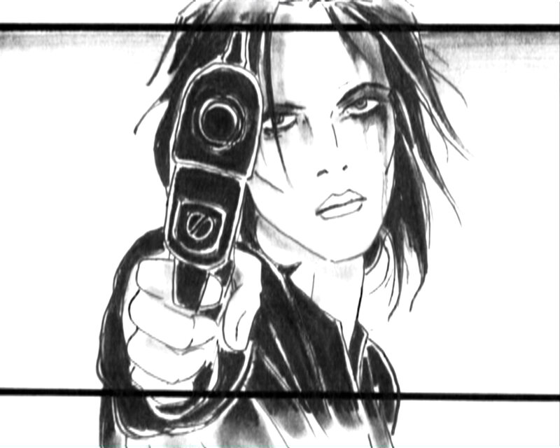 Woman Holding Gun — Black, Intense