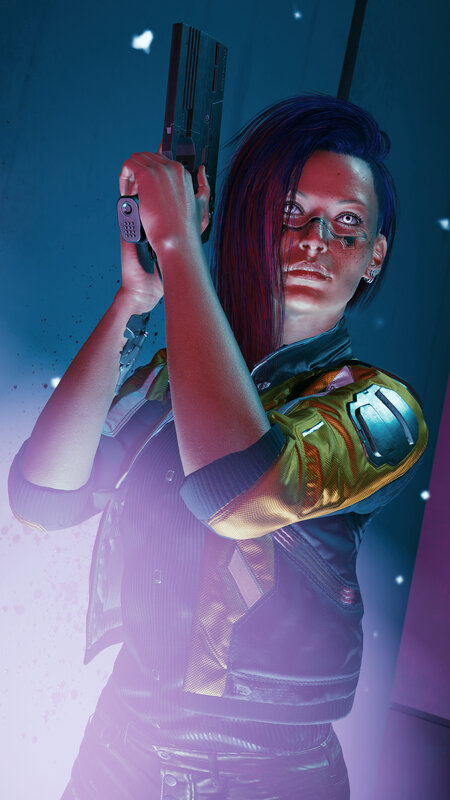 Woman Holding Gun — Blue, Dramatic, Night, 3d Render