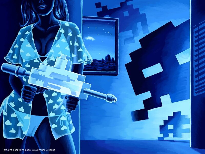 Woman Holding Gun — Blue, Dramatic, Night, Digital Art, Window
