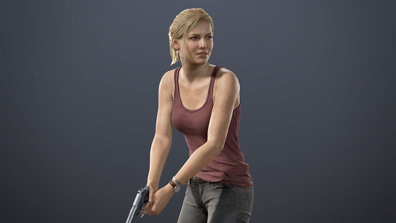 Woman Holding Gun — Gray, Serious