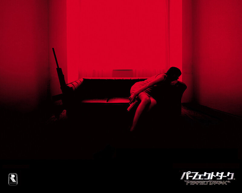 woman holding gun in red room