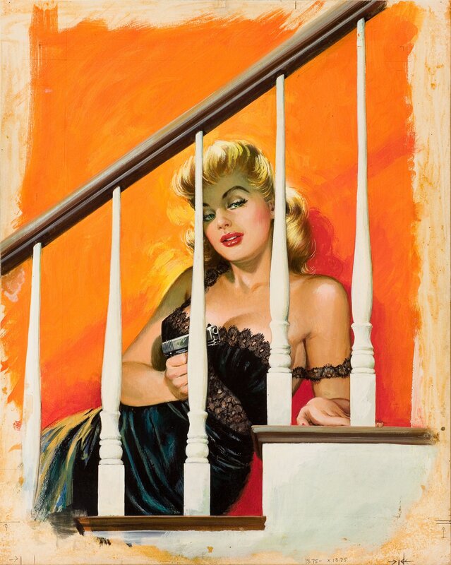 woman holding gun on stairs