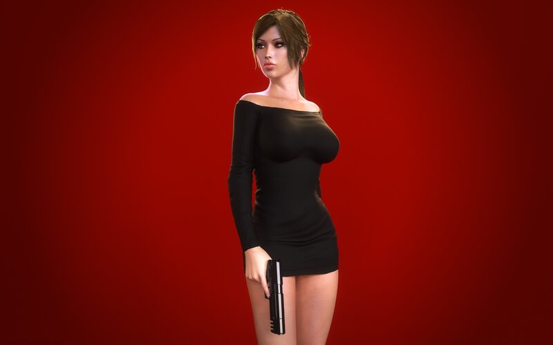 Woman Holding Gun — Red, Confident