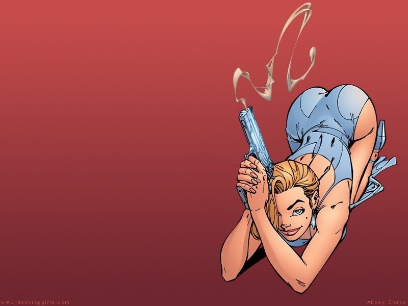 Woman Holding Gun — Red, Dramatic, Comic