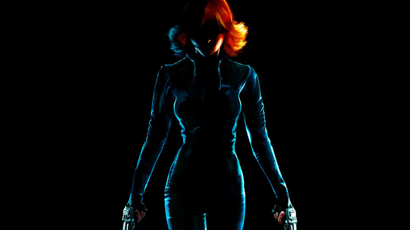 Woman Holding Guns — Black, Dramatic, Night, Digital Art, Red Hair