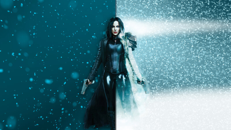 Woman Holding Guns — Black, Dramatic, Winter, Digital Art