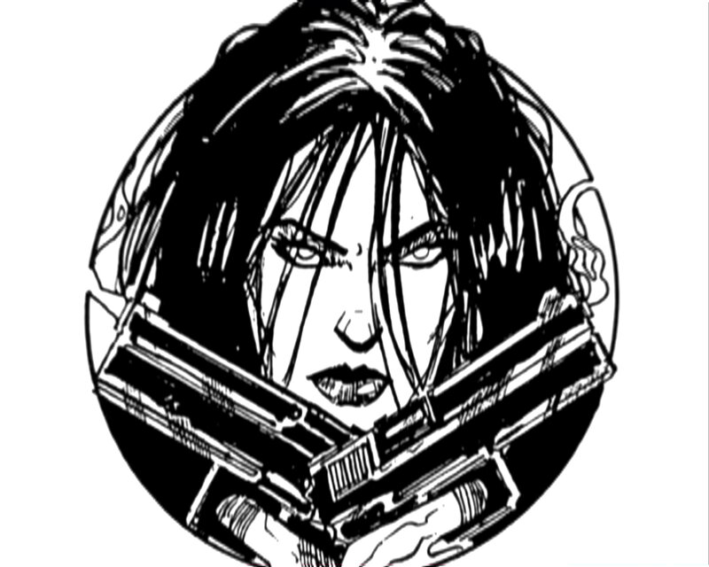Woman Holding Guns — Black, Intense