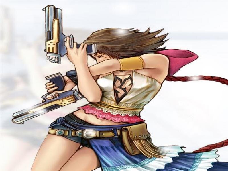Woman Holding Guns — Blue, Action
