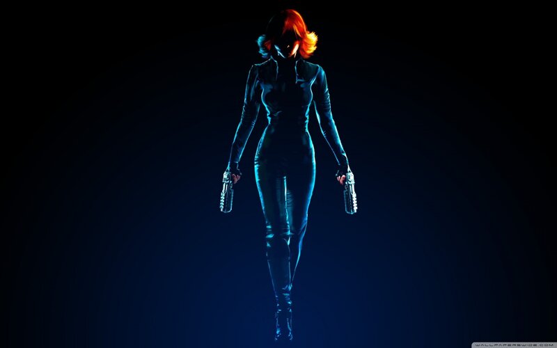 Woman Holding Guns — Blue, Dramatic, Night, Digital Art
