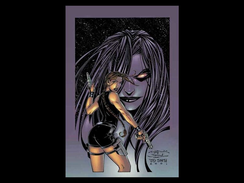 Woman Holding Guns — Purple