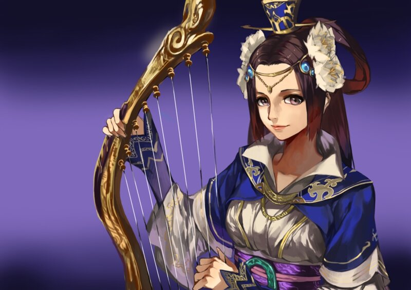 Woman Holding Harp — Purple