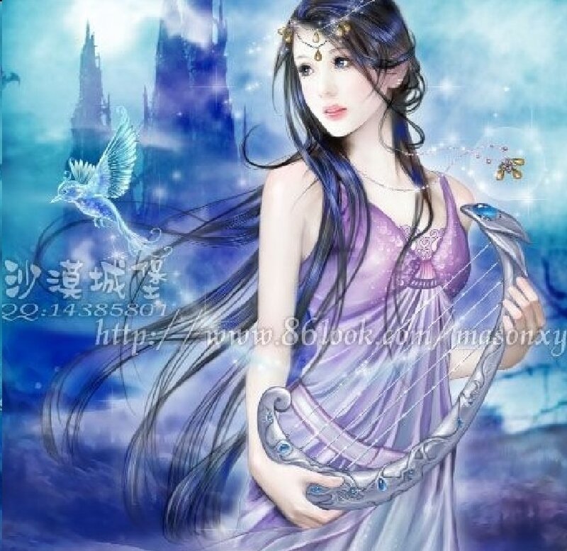 Woman Holding Harp