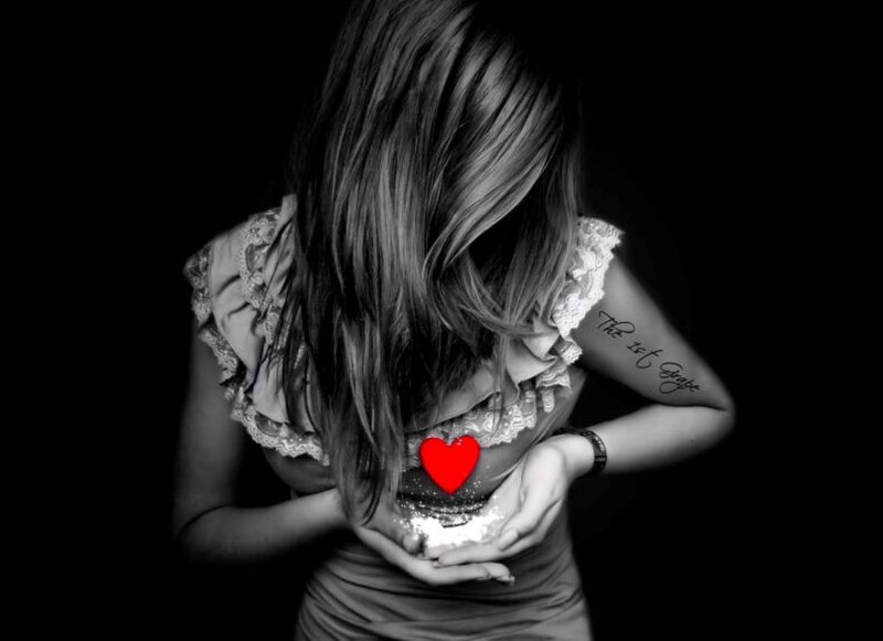 Woman Holding Heart — Black, Dramatic, Photograph