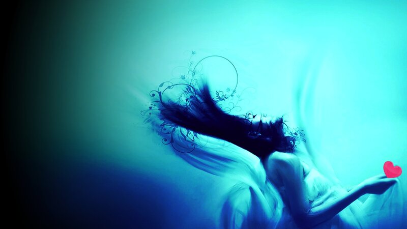 Woman Holding Heart — Blue, Dreamy