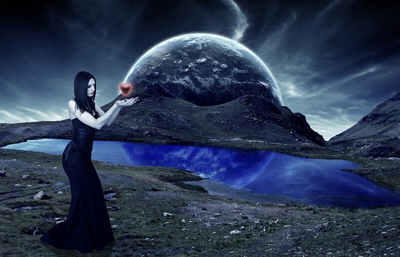 Woman Holding Heart — Blue
